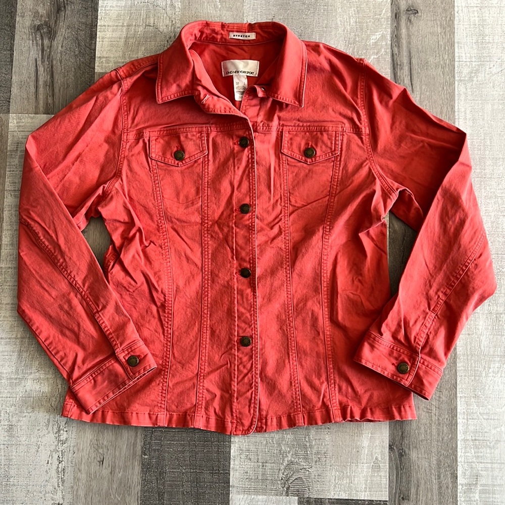 Jones New York Sport Coral Cotton Stretch Denim Button Down Jacket Womens Size L - Picture 2 of 8